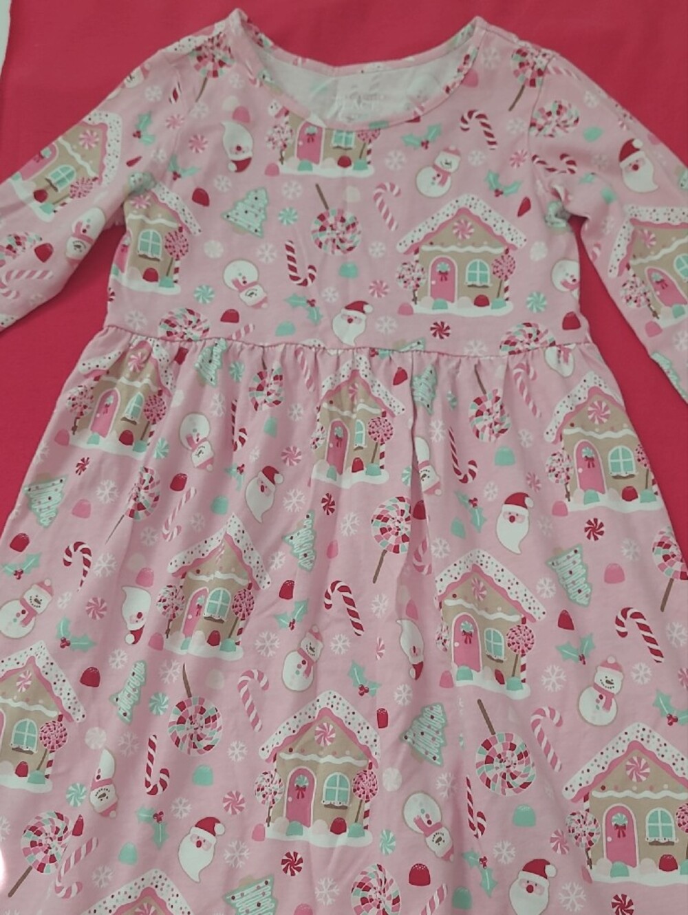 Childrens Place Girls' Pink and Red Holiday Gingerbread and Snowman Dresses, Two - Picture 3 of 9